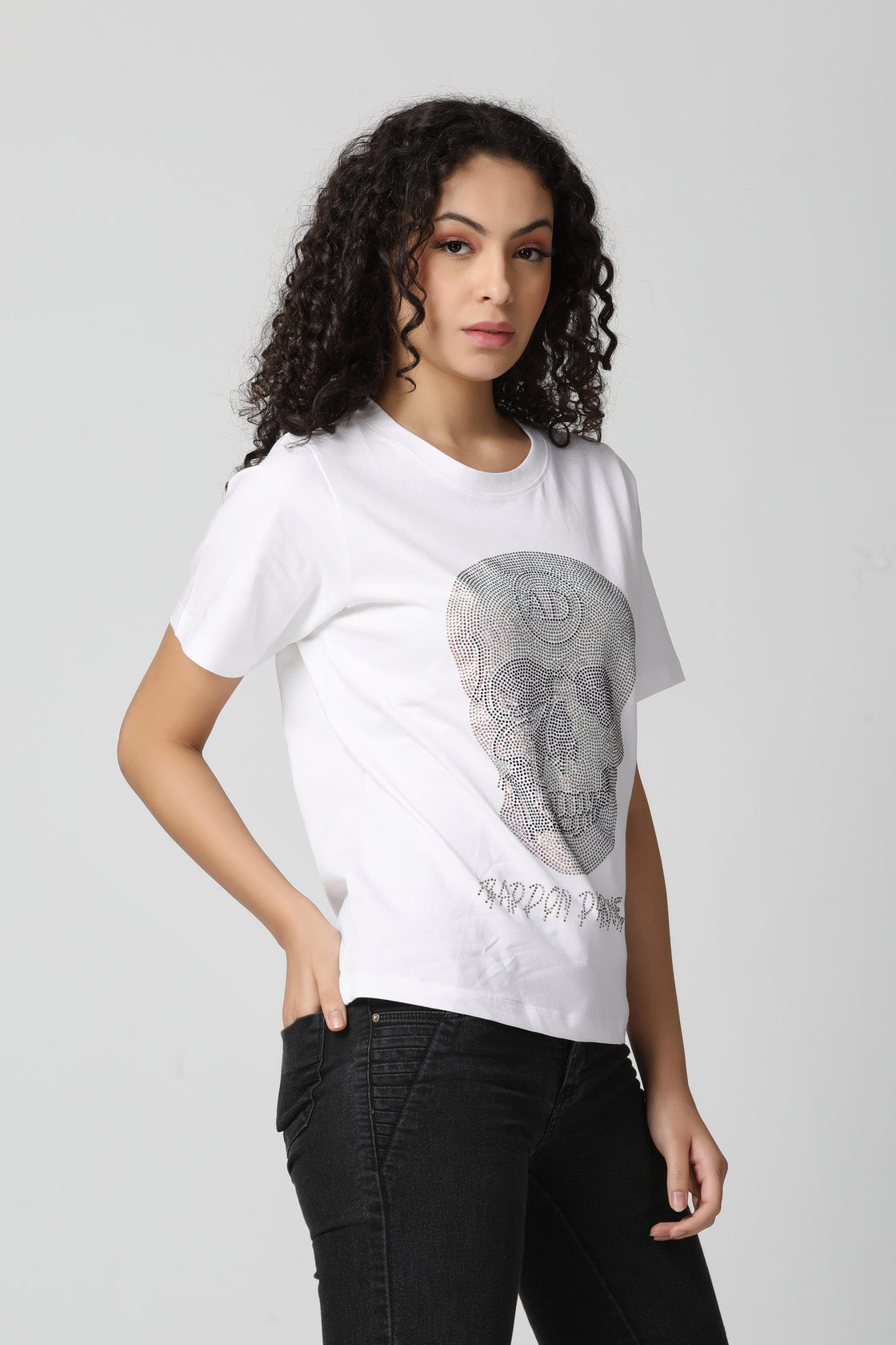 Classic Skull Multi Color Crystal Diamond T-Shirt