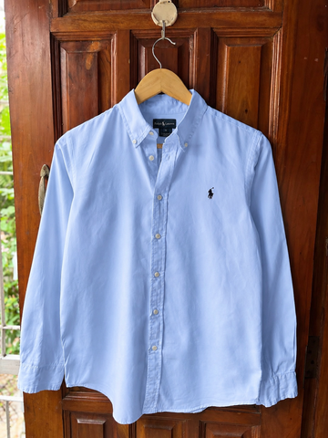 Sky Blue Oxford Shirt Yellow Logo