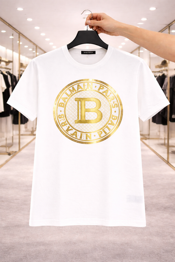 Balmain Gold Tshirt White (Supima Cotton)